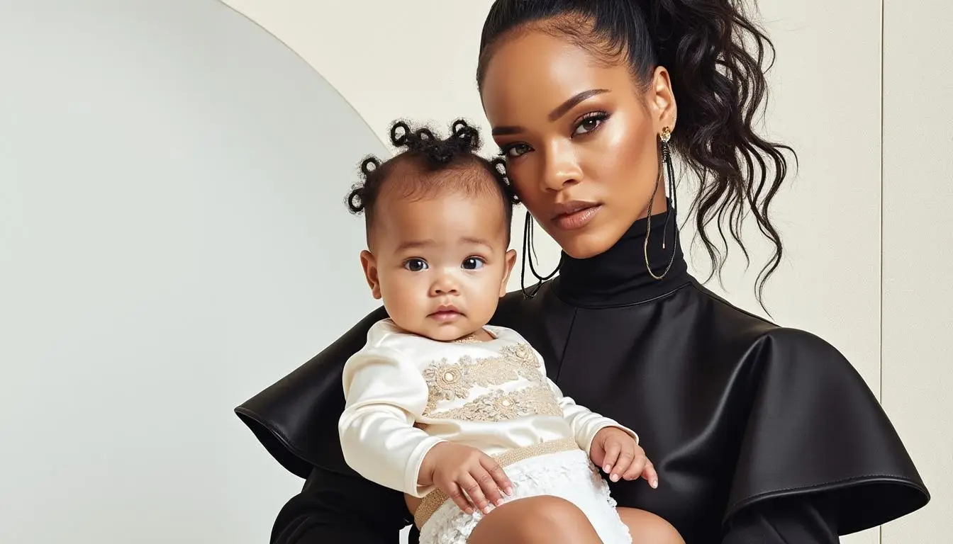 découvrez rihanna présentant sa fille avec une élégante couche dior sur mesure, alliant douceur et luxe pour les tout-petits.