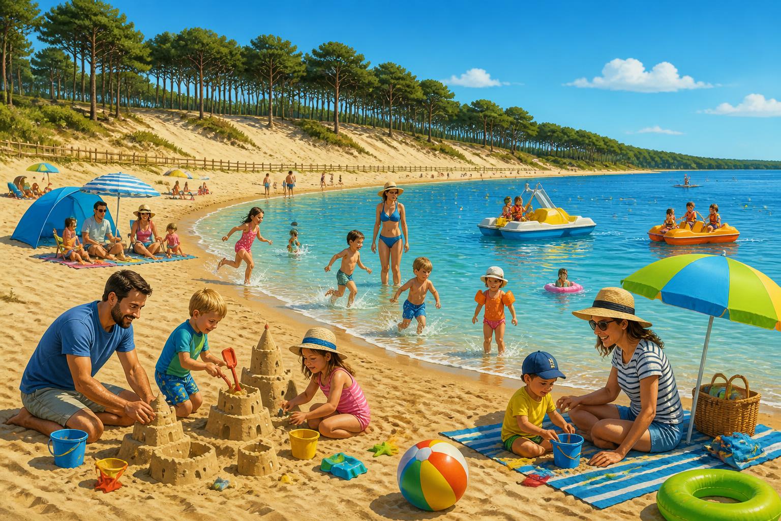 découvrez biscarrosse en famille : profitez des plages sécurisées, des baignades adaptées et d'activités ludiques pour petits et grands, pour des vacances inoubliables.