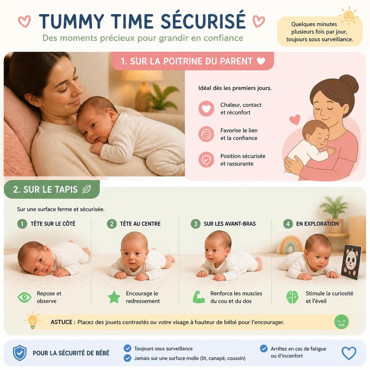 découvrez quand commencer le tummy time avec votre bébé, la durée recommandée et les meilleures méthodes pour pratiquer cette activité essentielle au développement de votre enfant.