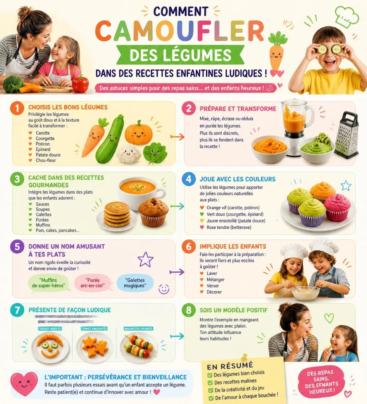 découvrez 8 recettes malicieuses pour faire manger des légumes à vos enfants sans caprice, en les camouflant de manière gourmande et ludique.