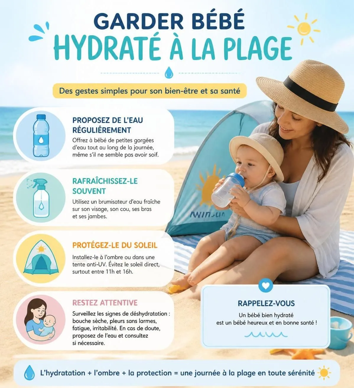découvrez le guide complet pour protéger votre bébé à la plage : conseils pour la protection solaire, gérer la chaleur et profiter des baignades en toute sécurité.