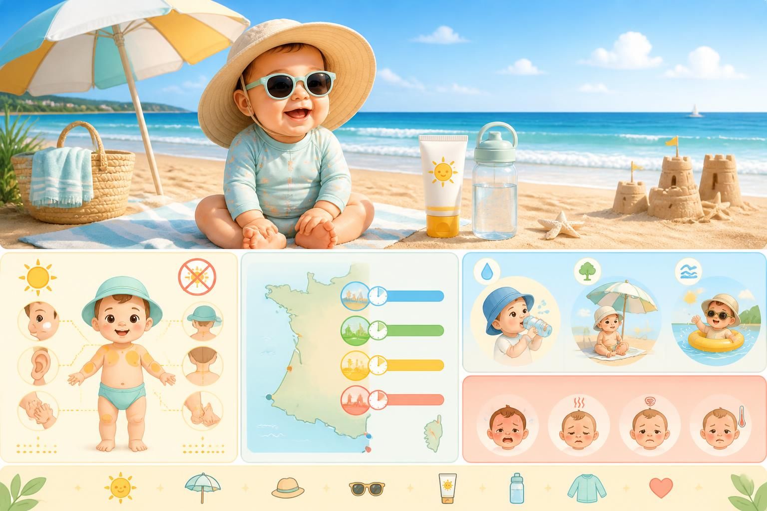 découvrez notre guide complet pour protéger votre bébé du soleil, gérer la chaleur et profiter des baignades en toute sécurité à la plage.