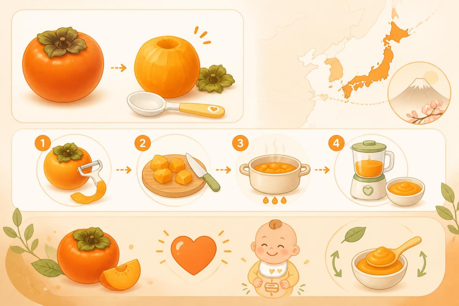 Compote de kaki pour bébé : recette facile à proposer dÚs 4 mois et bienfaits du fruit