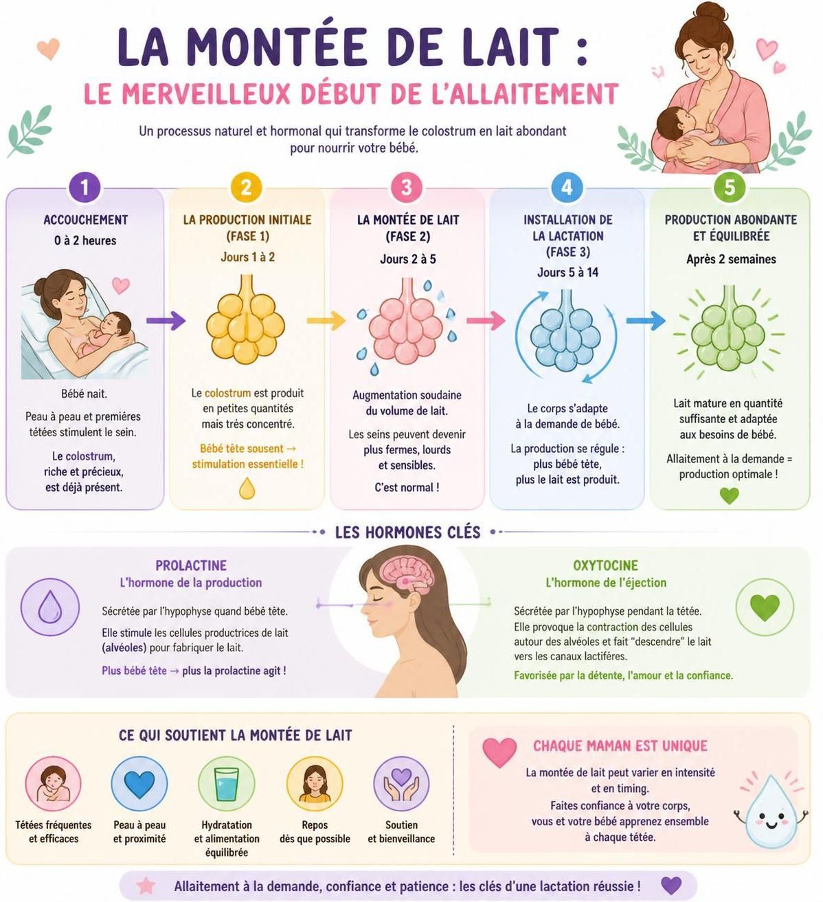 découvrez ce qu'est la montée de lait après l'accouchement, ce qui est normal durant les premiers jours et nos conseils pour bien la traverser en toute sérénité.