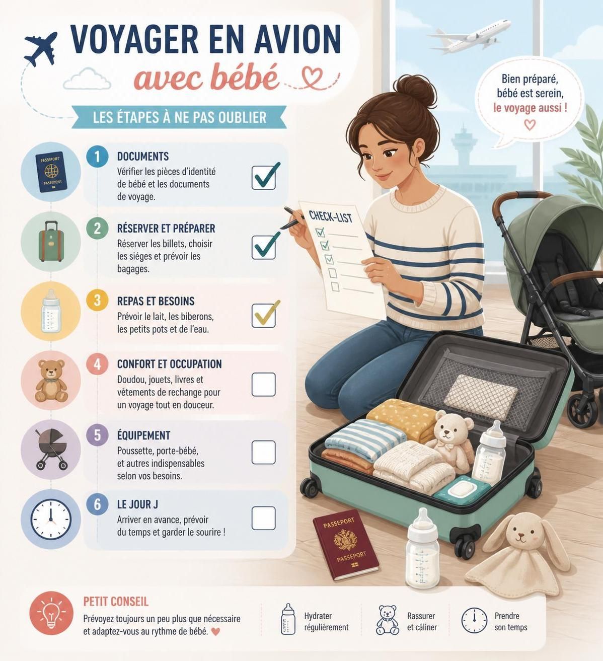 découvrez tous les conseils essentiels pour voyager en avion avec un bébé en toute sérénité : préparation, équipements indispensables et astuces pour un vol sans stress.