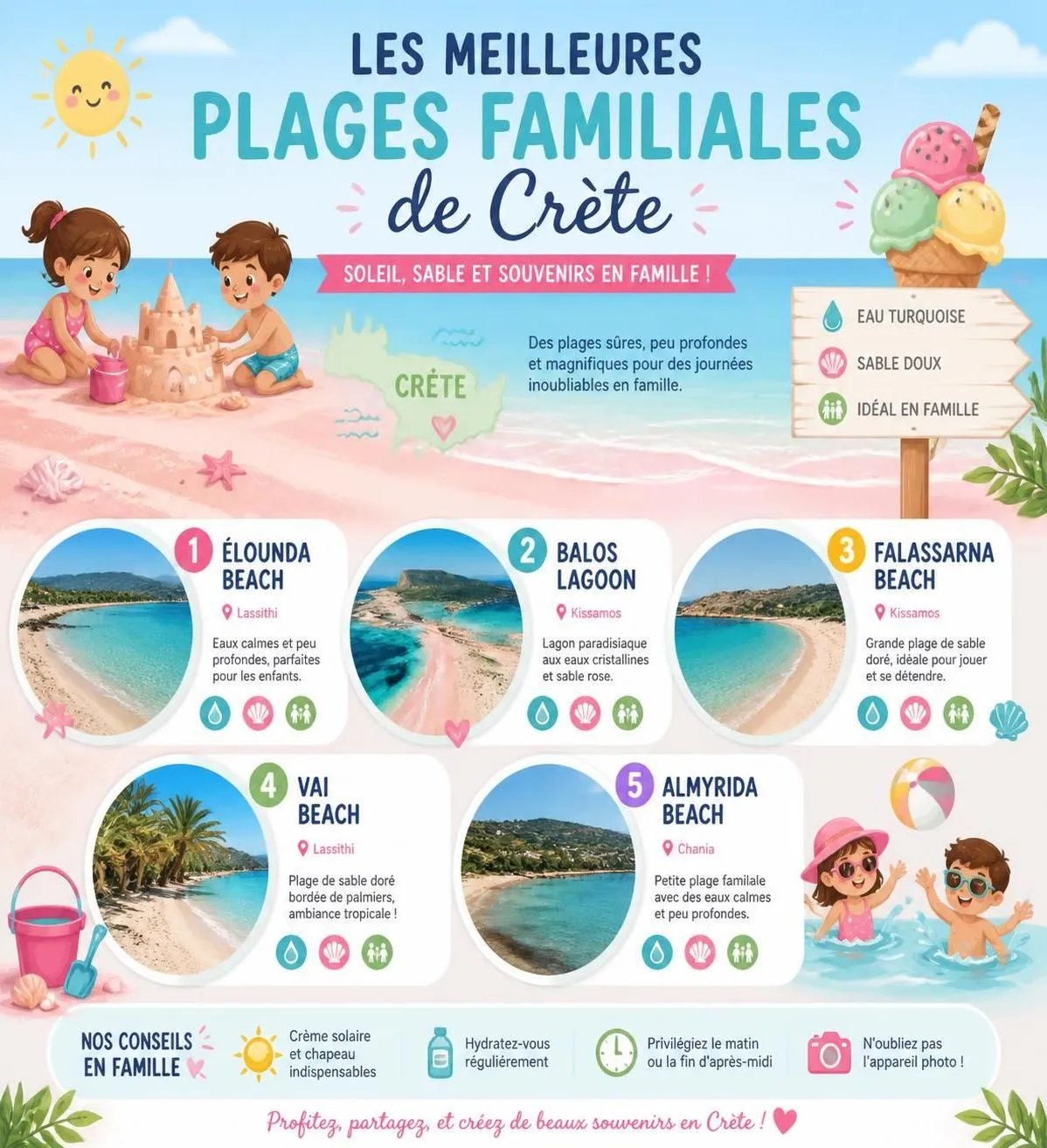 découvrez la crète en famille : profitez de plages adaptées aux enfants, explorez des villages authentiques et partez en randonnées accessibles pour petits et grands.