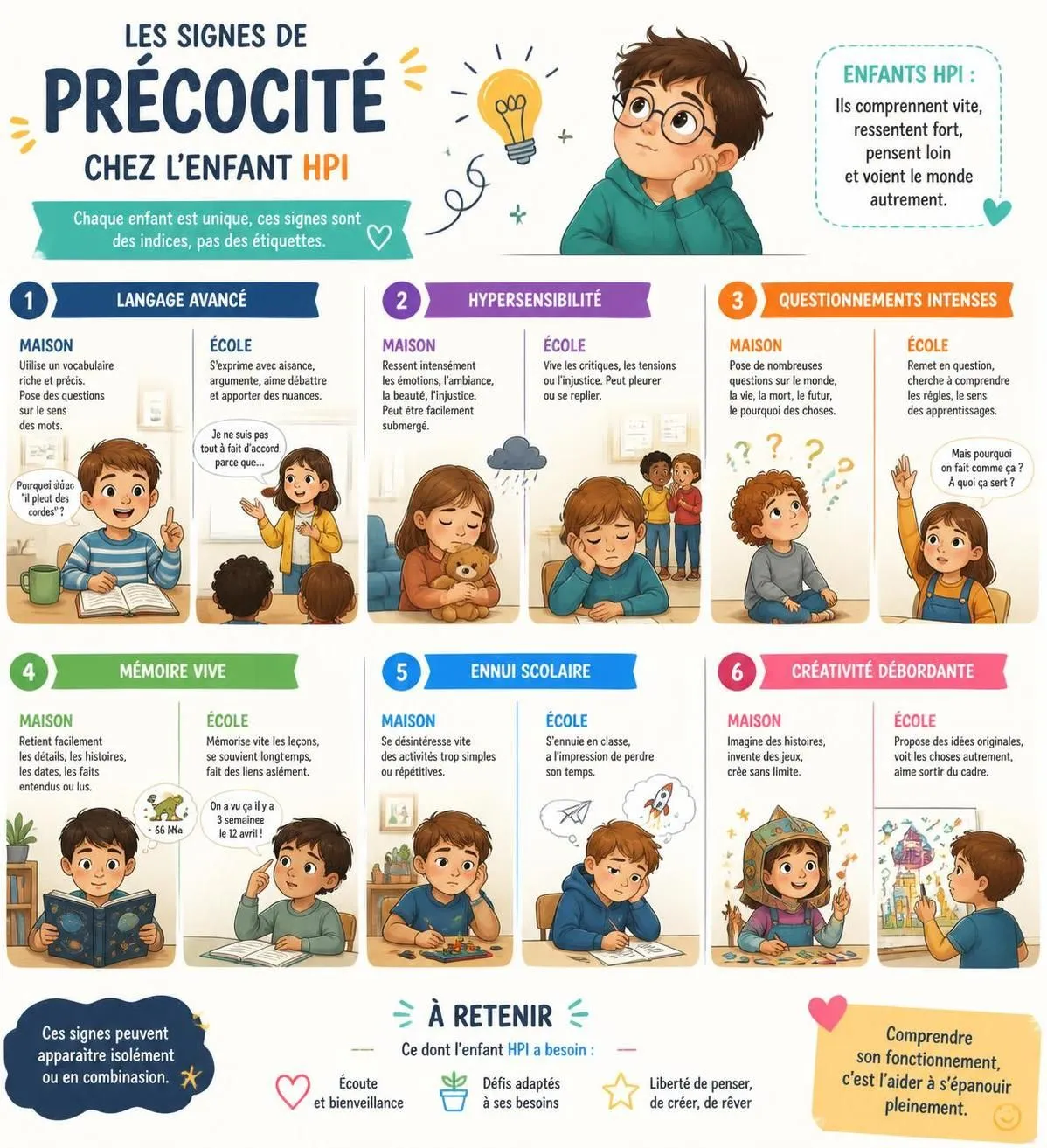 découvrez comment identifier les signes d'un enfant à haut potentiel (hpi) et apprendre à l'accompagner avec bienveillance, sans le stigmatiser ni l'étiqueter.