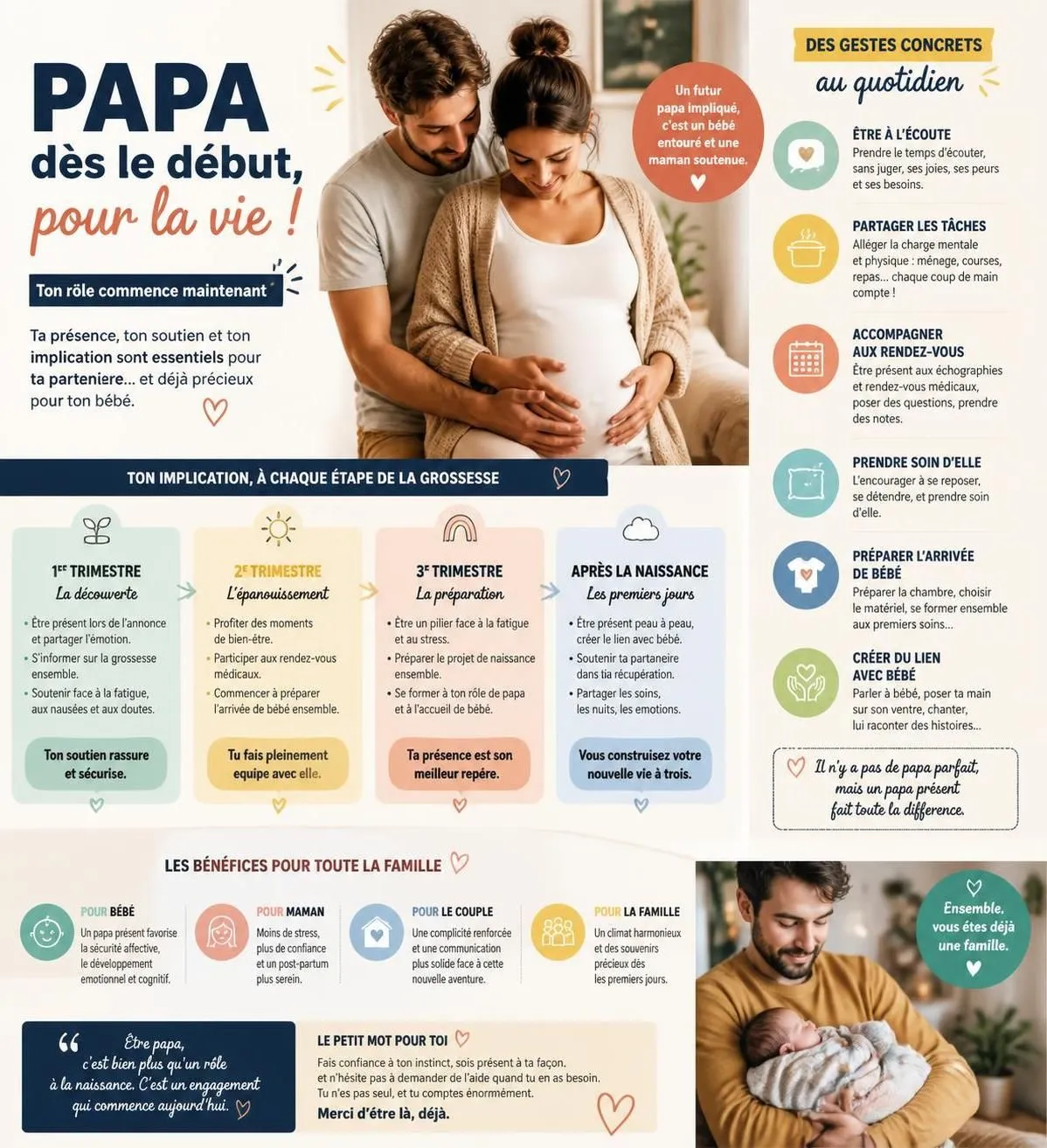 découvrez comment le père peut s'impliquer concrètement dès la grossesse, son rôle essentiel pour soutenir la future maman et préparer l'arrivée du bébé.