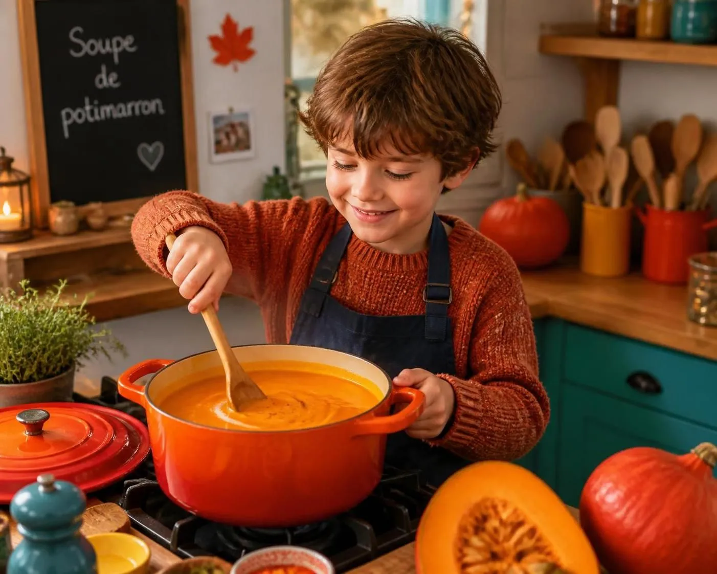 découvrez une recette facile et veloutée de soupe au potimarron spécialement conçue pour les enfants, parfaite pour réchauffer les journées d'automne avec douceur et saveurs.